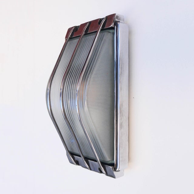 Wall Lamp in Polished Aluminum and Frosted Ribbed Glass, 1970s For Sale - Image 9 of 9