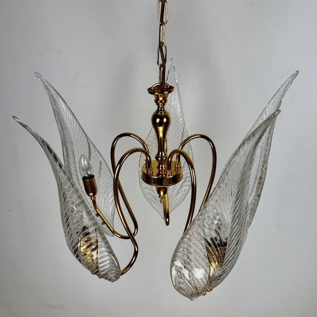 Large Brass and Murano Glass Leaves Chandelier, Italy, 1980s For Sale - Image 9 of 11