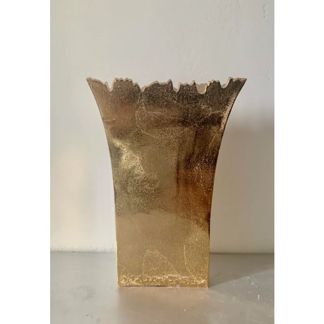 Full Gilt Metal Ribbed Top Modern Contemporary Flat Vase For Sale In San Diego - Image 6 of 6