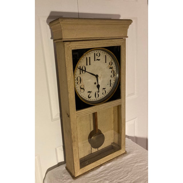 Antique American School Clock Glass Front Gilding on Glass Around Face For Sale - Image 4 of 12