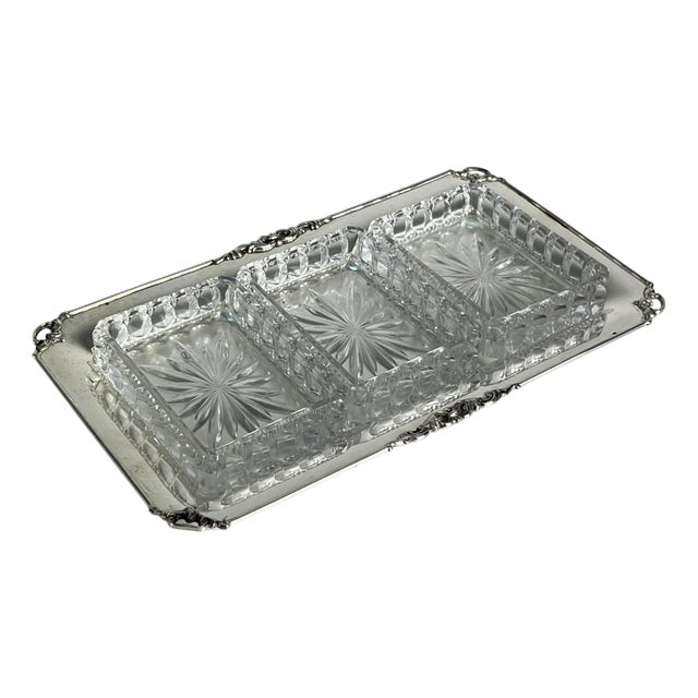 800 Silver and Glass Appetizer Dish, Italy, 1980s For Sale