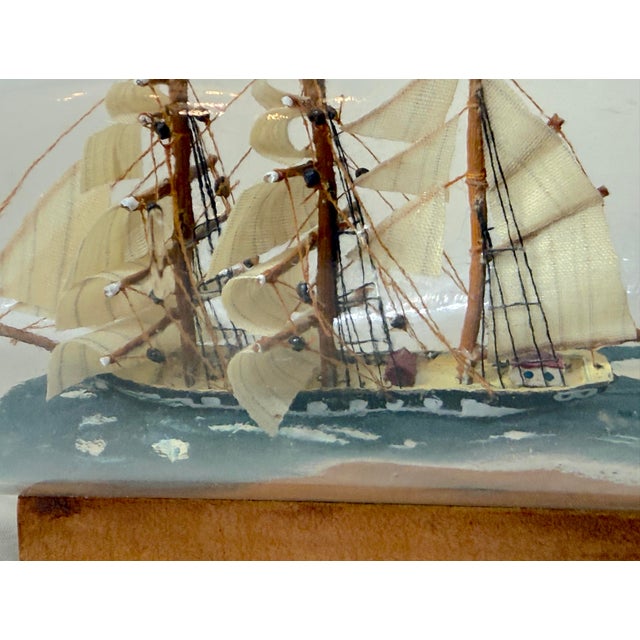 Vintage Handmade Nautical Wood Sail Ship Boat in Glass Bottle Model Sculpture For Sale In New York - Image 6 of 14