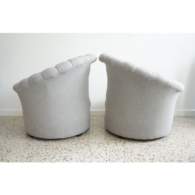 Vintage 1930s Grosfeld House Club Chairs Art Deco Moderne Scroll-Back Newly Re-Upholstered - a Pair - from a Palm Beach...