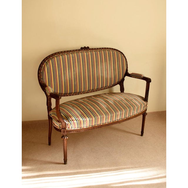 Brown Louis XVI Style Bench in Velvet, 1940s For Sale - Image 8 of 8