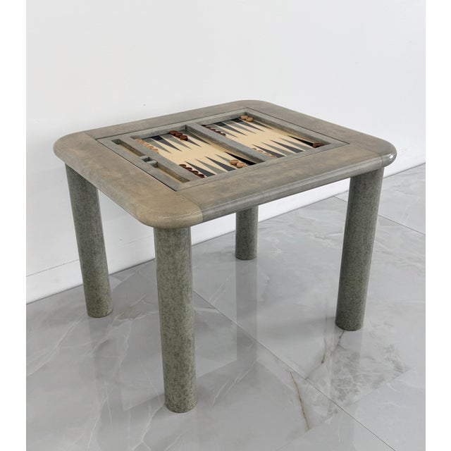 Goatskin and Suede Flip Top Game Table, Karl Springer, 1970's For Sale - Image 13 of 14