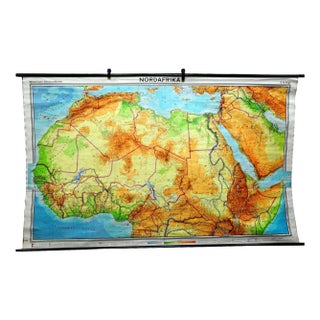 Vintage North Africa Pull Down Map Wall Decoration For Sale