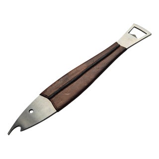 Neptune Fish Bottle Opener in Leather and Steel by Carl Auböck for Amboss Midcentury, 1950s For Sale