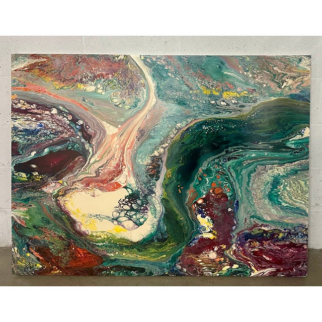 Wood Richard Mann Abstract Acrylic Painting on Panel, 48" X 36", California, Circa 1980s For Sale - Image 7 of 13