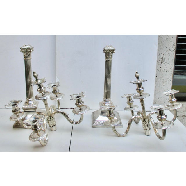 Metal Grand-Scale Georgian Silver-Plate Candlabra 29" Tall - A Pair of 2 For Sale - Image 7 of 13