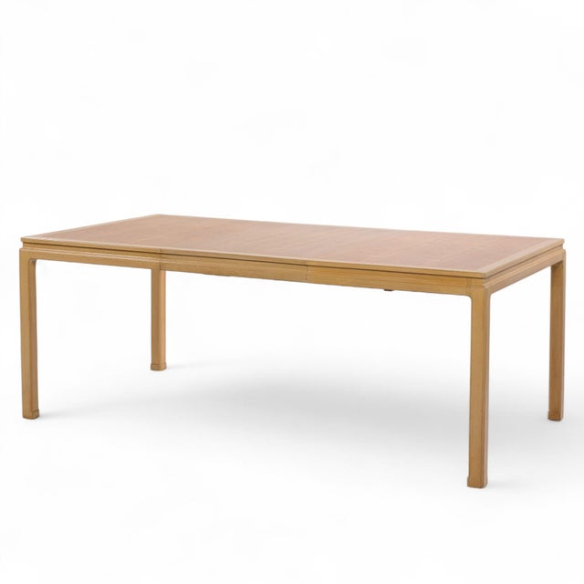 Mid-Century Modern Edward Wormley for Dunbar Mid Century Bleached Mahogany and Walnut Expanding Dining Table With 1 Leaf For Sale - Image 3 of 11