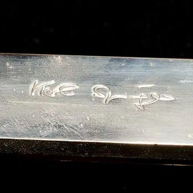 Mid 20th Century Signed Mid Century Modern Karl Springer Steel and Brass Coffee Table For Sale - Image 5 of 5