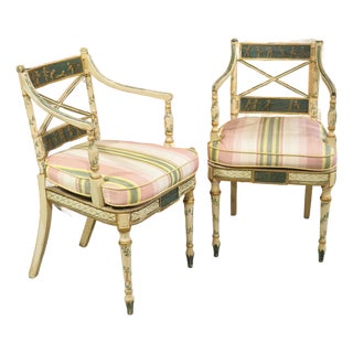 Pair of Northern Italian Neoclassical Painted Wooden Armchairs, Circa 1830s For Sale