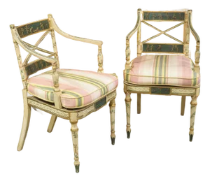 Pair of Northern Italian Neoclassical Painted Wooden Armchairs, Circa 1830s