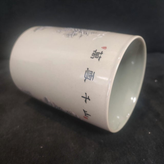 Ceramic Chinese Ceramic Pot,Famille Rose Porcelain Brush Pot Hand Painted Snow Scene Landscape Pattern For Sale - Image 7 of 9