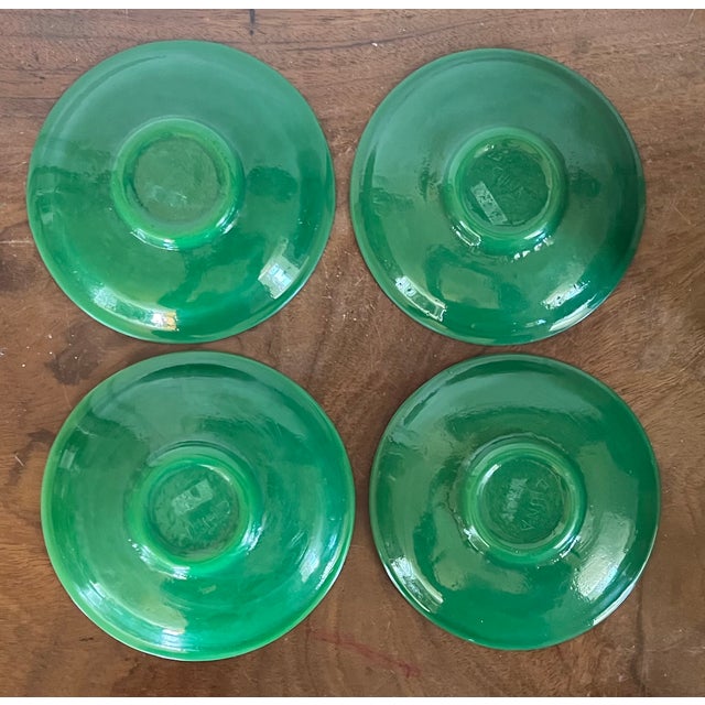 Antique 19th Century Chinese Bright Green Peking Glass Tea Cups & Saucers - Set of 4 For Sale - Image 15 of 18