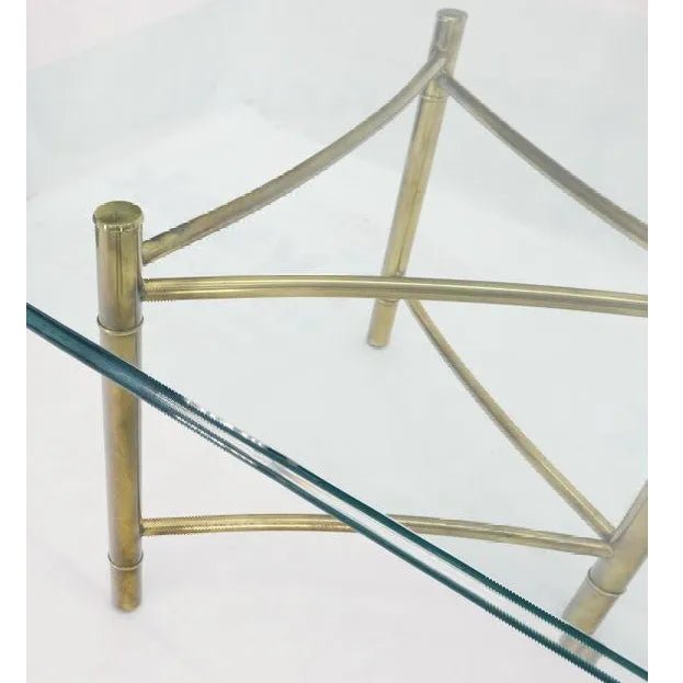 Metal 1970s Mid Century Brass Mastercraft Faux Bamboo Double Pedestal & Glass Top Dining Table For Sale - Image 7 of 9