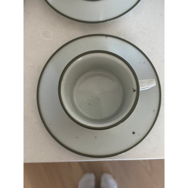 1980s Vintage Dansk Green Mist Coffee Cup & Saucer Set of 8 Niels Refsgaard Denmark Stoneware ( For Sale - Image 5 of 14