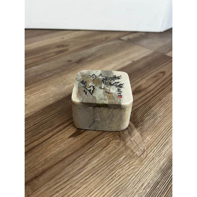 Ceramic Small Vintage Stone Chinese Trinket Box For Sale - Image 7 of 8