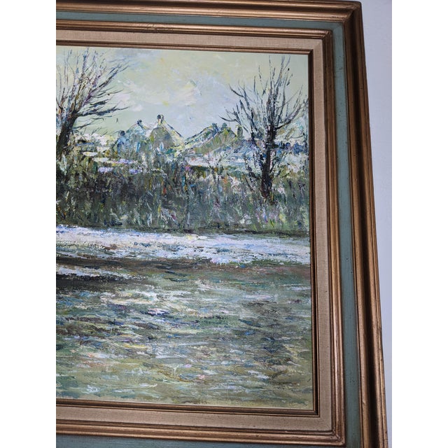 Late 20th Century Large H. Rogers Impressionist Winter Landscape Oil Painting Framed 43x31 in Style of Claude Monet For Sale - Image 9 of 14