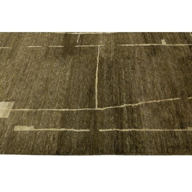 Textile Contemporary Hand-Knotted Espresso Wool Rug With Minimalist Geometric Abstract For Sale - Image 7 of 12