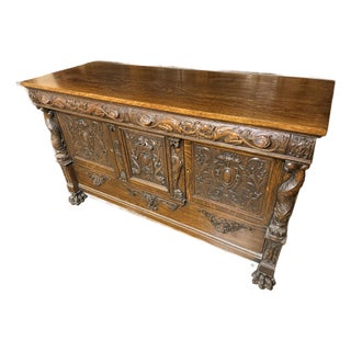 Late 19th Century English Renaissance Gothic Oak Buffet Sideboard For Sale