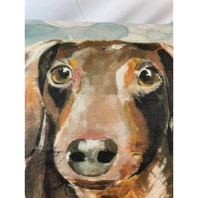 Figurative 16" Square Pillow Decorated With an Adorable Doxie /Dachshund Dog Portrait - Made in the U K For Sale - Image 3 of 10