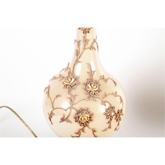 Vintage Hollywood Regency Applied Floral Table Lamps - A Pair For Sale In Providence - Image 6 of 8