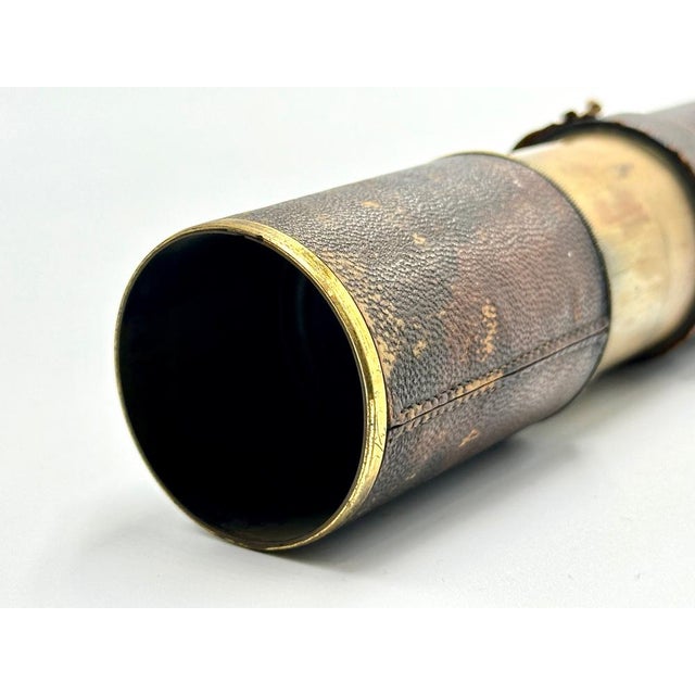 Brown 19th Century French Nautical Leather Bound Brass Telescope For Sale - Image 8 of 14