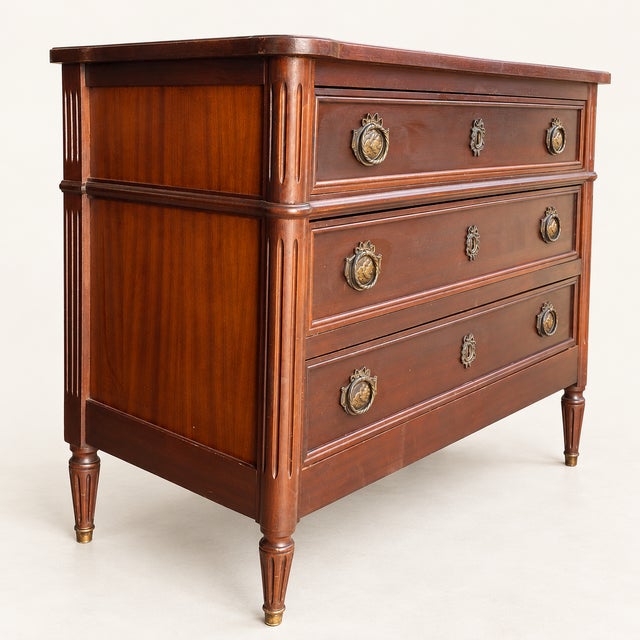 Louis XVI Style Walnut Chest of Drawers, 1950s For Sale - Image 3 of 10