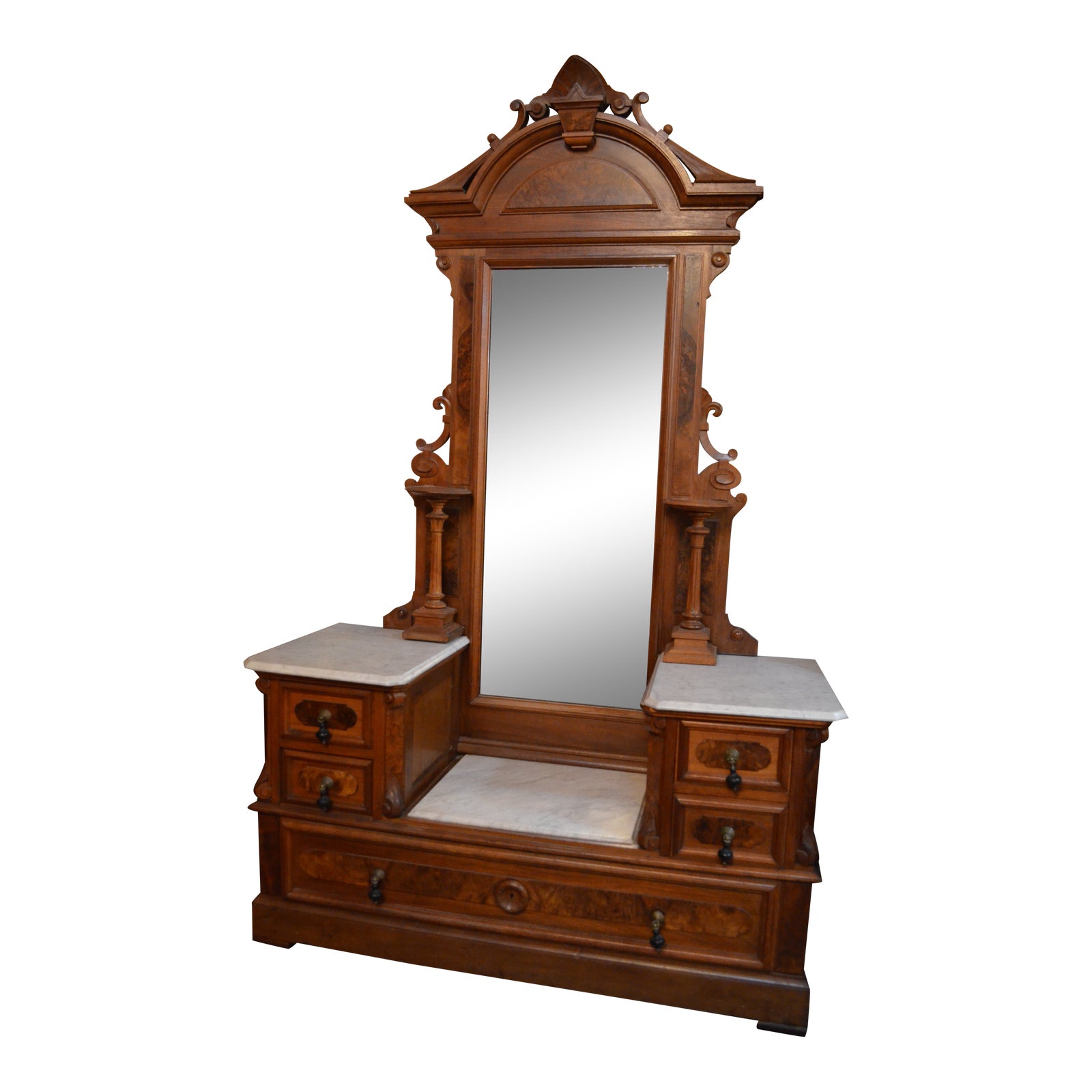 Antique Victorian Eastlake Vanity Dresser With Marble Tops Chairish