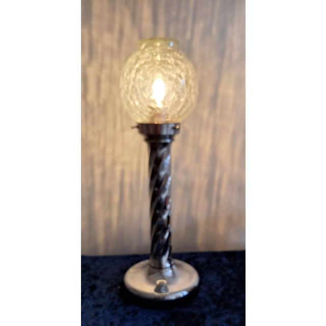 Silver Vintage Table Lamp with Twisted Chrome-Plated Metal Base and Clear Ice Glass Shade by Ruf-Design, 1970s For Sale - Image 8 of 8