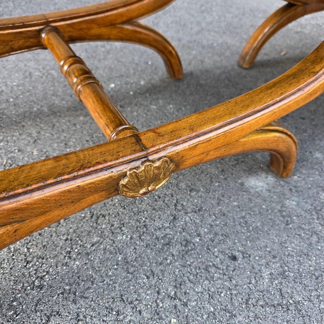 Brown Pair of 19th Century Neoclassical Style Reverse Painted Glass Top Curule Base Cocktail/Side Tables For Sale - Image 8 of 9