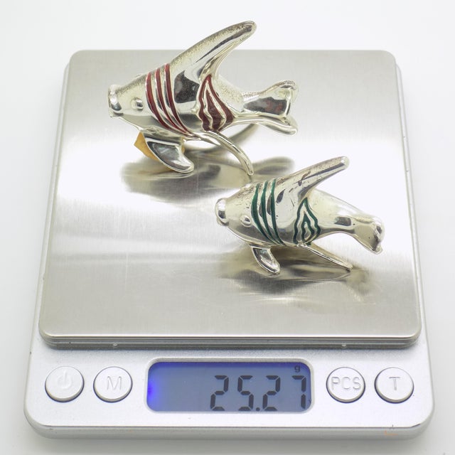Vintage Italian Sterling Silver 925 Tropical Fishes Figurines with Enamel from Ottaviani, Rome, 1980s, Set of 2 For Sale - Image 11 of 14