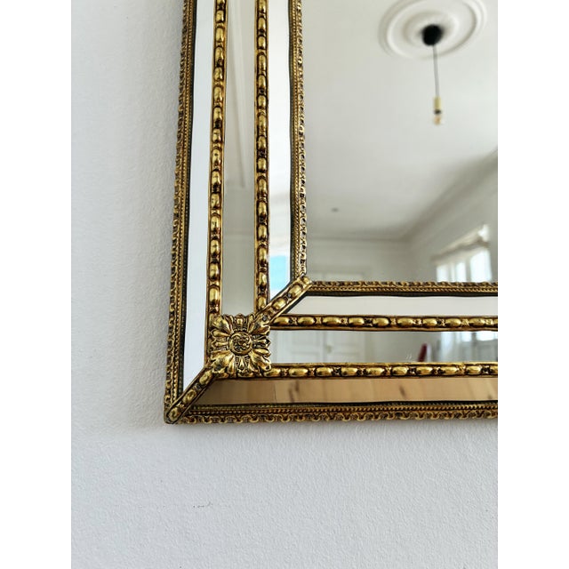 Brass Vintage Spanish Venetian-Style Wall Mirror, Rectangular, Brass, 1980s Hollywood Regency For Sale - Image 8 of 10