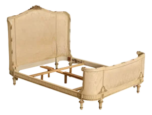 Antique French Louis XVI Style Painted & Upholstered Full Size Bed Frame