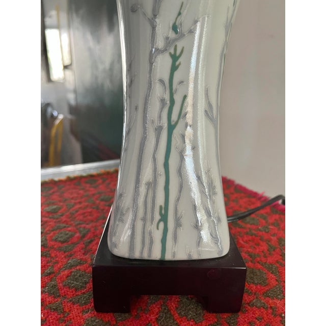 Asian Ceramic Table Lamp Chinoiserie Abstract Botanic Motif For Sale - Image 4 of 12