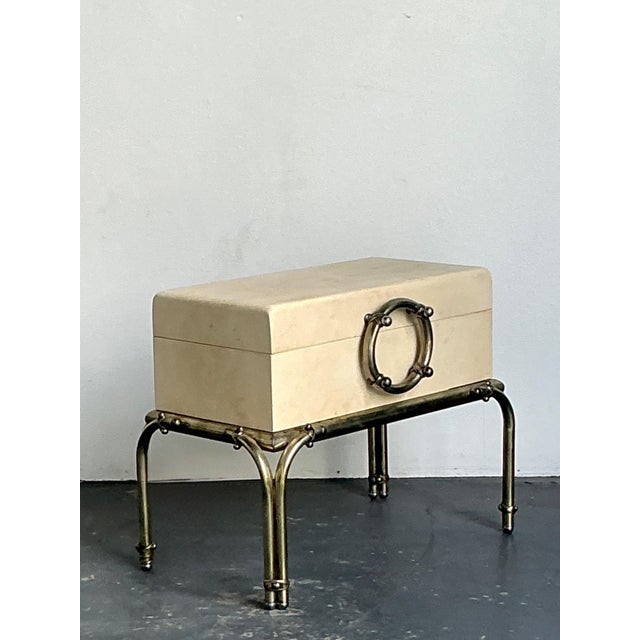 Vintage Brass and Parchment Box on Chrome Stand After Karl Springer For Sale - Image 13 of 13