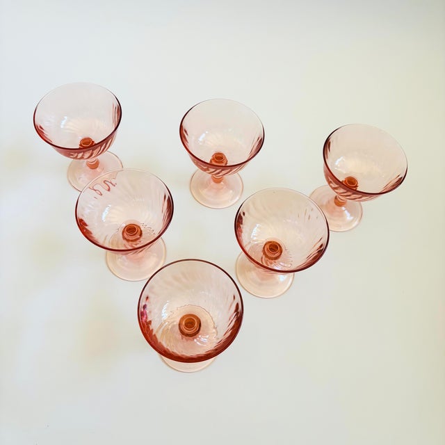 Glass Pink Swirl Coupe Glasses - Set of 6 - France For Sale - Image 7 of 9