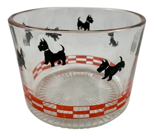 1930-40s Red & Black Checkered Scotty Terrier Dog Glass Ice Bowl