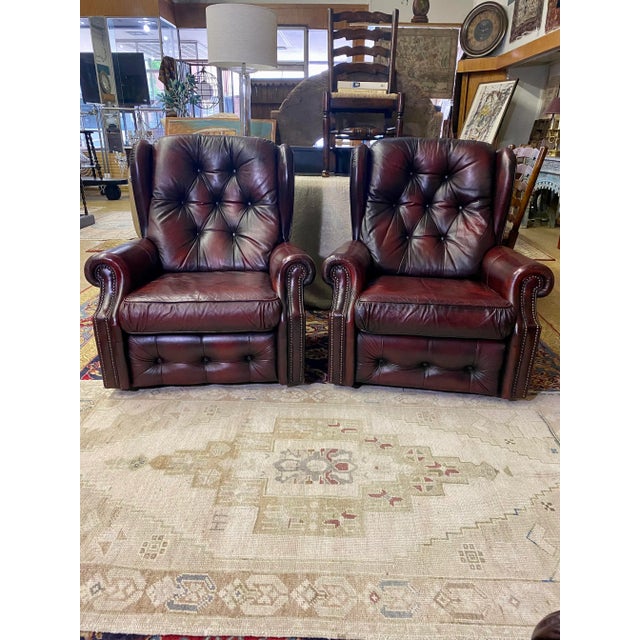 Mid-Century Oxblood Leather Chesterfield Club Chairs England A-Pair For Sale - Image 13 of 13