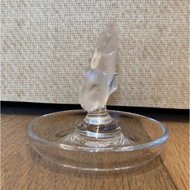 Vintage Lalique Crystal Dolphin Catch All. Made in the Late 20th Century.
