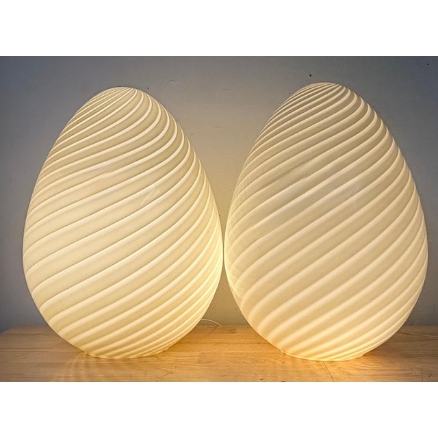 1980s Monumental Vetri Murano Spiral Ribbed Egg Lamps, Italy - a Pair For Sale - Image 17 of 17