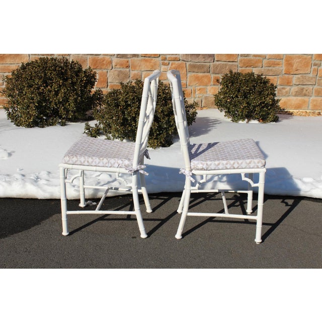 Hollywood Regency Chinoiserie Faux Bamboo Aluminum Patio Chairs—Set of 6 For Sale - Image 11 of 18