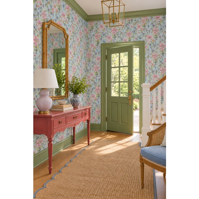 Illustration Painter's Garden Blue Floral Grasscloth Wallpaper by House Party | 6 Yards For Sale - Image 3 of 12
