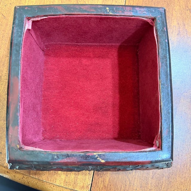 Victorian Vintage Style Carved Floral Jewelry Box Red Velvet Lined Footed Trinket Chest For Sale - Image 3 of 11