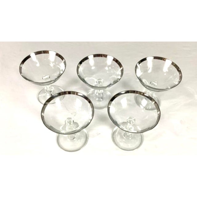 Glass 1950s Fostoria “wedding Ring” Champagne High Sherbet, Platinum Rim Glass- Set of 5 For Sale - Image 7 of 8