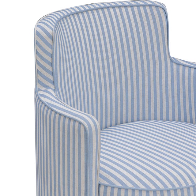 Boho Chic Passe Blue Striped Swivel Chair For Sale - Image 3 of 6