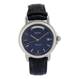 Epos Passion Day Date 39mm 3217 Blue Dial Leather Strap Steel Automatic Watch For Sale