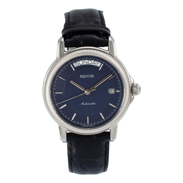 Epos Passion Day Date 39mm 3217 Blue Dial Leather Strap Steel Automatic Watch For Sale