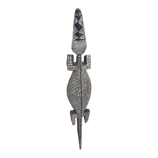 Vintage African Life Size Wooden Sculpture Black and White of a Crocodile Nuna Bobo Burkina Faso 78" For Sale